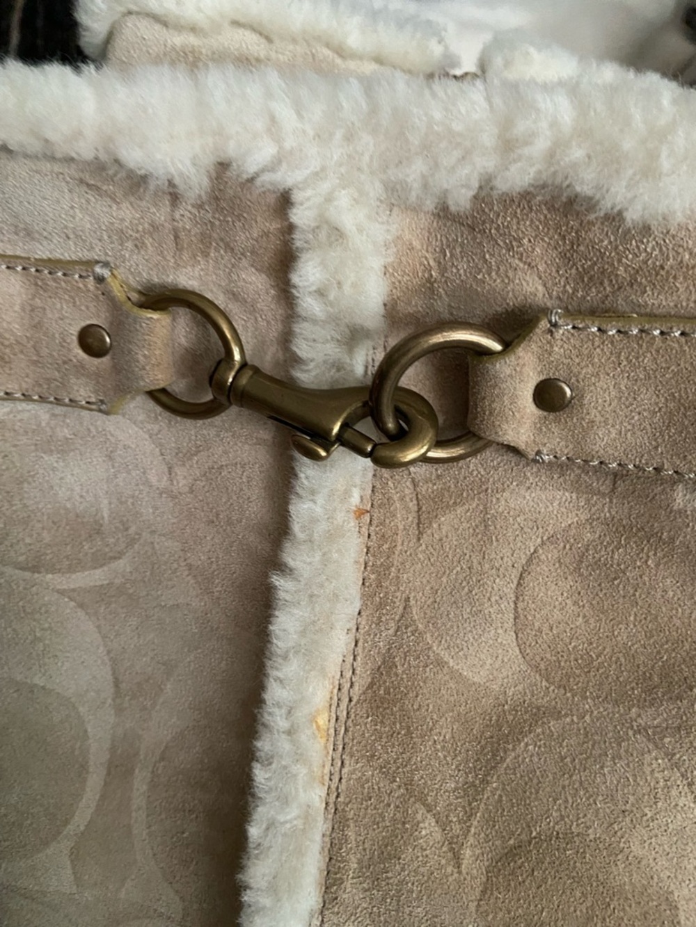 Coach Beige Signature Shearling Wedge Boots with Gold Hardware - Picture 10 of 16